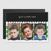 3枚の写真カスタム語(緑の磁気カード) マグネット招待状 (正面/裏面)