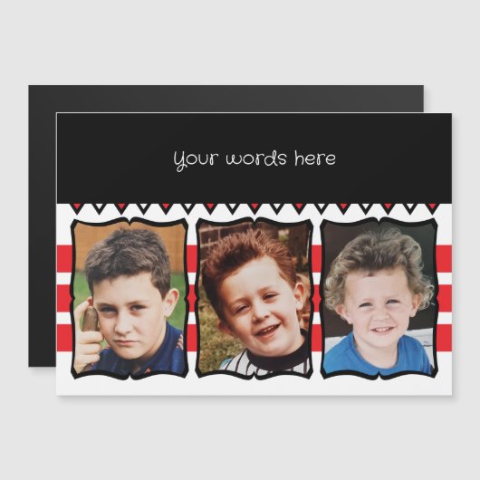 3枚の写真カスタム語（赤磁気カード） マグネット招待状 (正面/裏面)