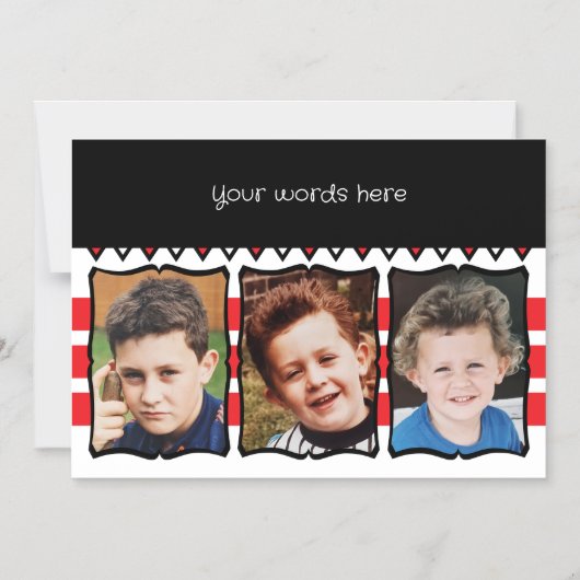 3枚の写真カスタム語（赤磁気カード） マグネット招待状 (正面)
