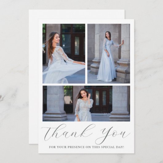 3枚の写真キンセアニェラサンキュースクリプト 招待状 (正面/裏面)