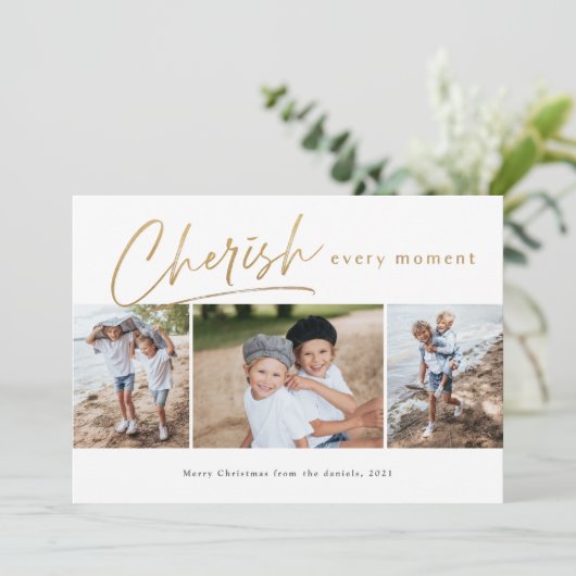 3枚の写真クリスマスカードを大切にする カード (スタンド正面)