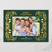 3枚の写真クリスマスグリーン金ゴールド 箔シーズンカード (正面)