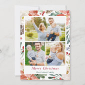 3枚の写真コラージメリークリスマスポインセチアフローラ シーズンカード (正面)