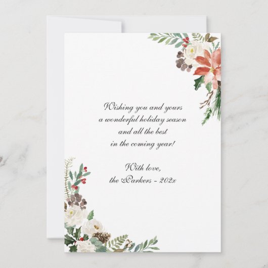 3枚の写真コラージメリークリスマスポインセチアフローラ シーズンカード (裏面)