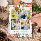 3枚の写真コラージメリークリスマスポインセチアフローラ シーズンカード