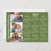 3枚の写真コラージュが入った2027年カレンダー - 緑 シーズンカード (正面)