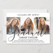 3枚の写真コラージュの卒業発表 マグネット招待状 (正面)