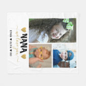 3枚の写真コラージュの孫の名前愛するナナ  フリースブランケット (正面(横))