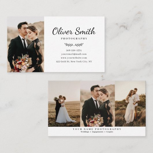3枚の写真コラージュを持つ写真名刺 名刺 (正面/裏面)