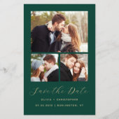 3枚の写真コラージュグリーンQRコードSave the Date(結婚予定日)バジェット (正面)