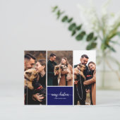 3枚の写真コラージュスタイリッシュメリークリスマスブルー ポストカード (スタンド正面)