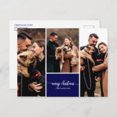 3枚の写真コラージュスタイリッシュメリークリスマスブルー ポストカード (正面/裏面)