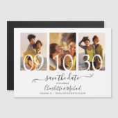 3枚の写真コラージュ署名スクリプト結婚式 Save The  マグネット招待状 (正面/裏面)