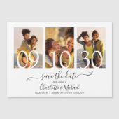 3枚の写真コラージュ署名スクリプト結婚式 Save The  マグネット招待状 (正面)