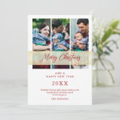 3枚の写真コラージュ クリスマス手書きスクリプト カード (スタンド正面)