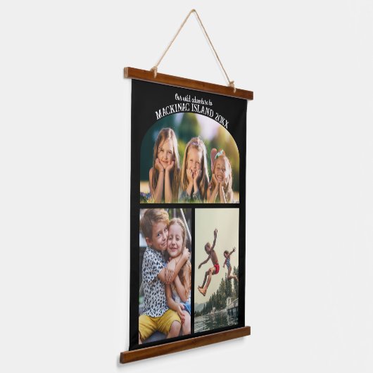 3枚の写真コラージュ |家族の休暇または懇親会 吊り下げ型タペストリー (傾斜あり)