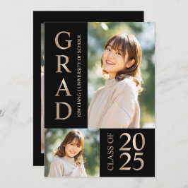 3枚の写真コラージュ 黒とベージュの卒業パーティー 招待状