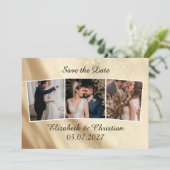 3枚の写真ゴールドフォイルエレガント日付を保存 招待状 (スタンド正面)