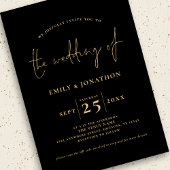 3枚の写真スクリプトQRコードブラック金ゴールド結婚 招待状