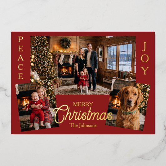 3枚の写真テンプレート | オーダーメイドのクリスマス 箔シーズンカード (正面)