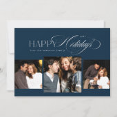 3枚の写真ハッピーホリデーズスクリプトブルークリスマスカード シーズンカード (正面)