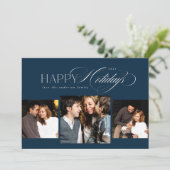 3枚の写真ハッピーホリデーズスクリプトブルークリスマスカード シーズンカード (スタンド正面)