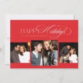 3枚の写真ハッピーホリデーズスクリプトレッドクリスマスカード シーズンカード (正面)