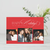 3枚の写真ハッピーホリデーズスクリプトレッドクリスマスカード シーズンカード (スタンド正面)