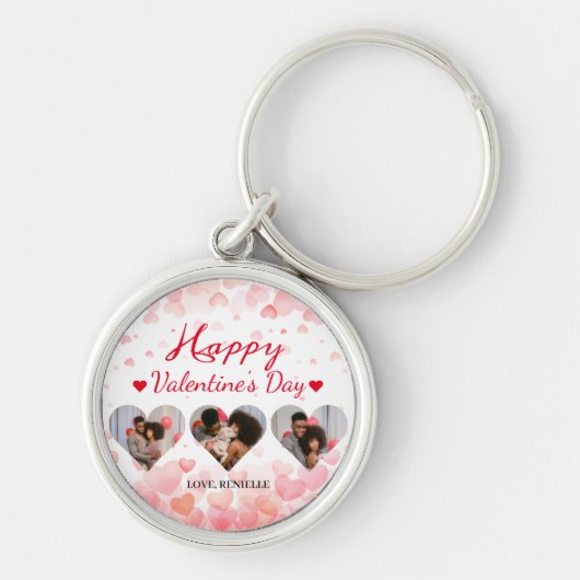 3枚の写真ハートコラージュvalentaryカップル キーホルダー (正面)