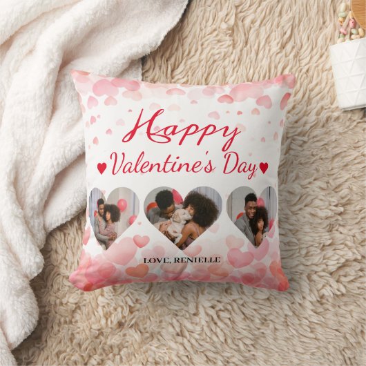 3枚の写真ハートコラージュvalentaryカップル クッション (ブランケット)