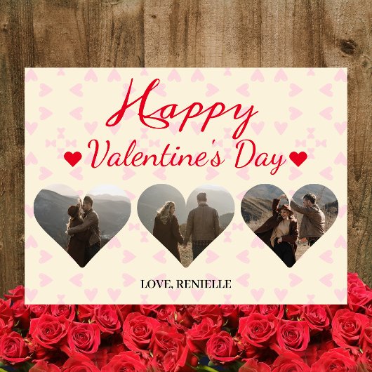 3枚の写真ハートコラージュvalentaryカップル シーズンカード