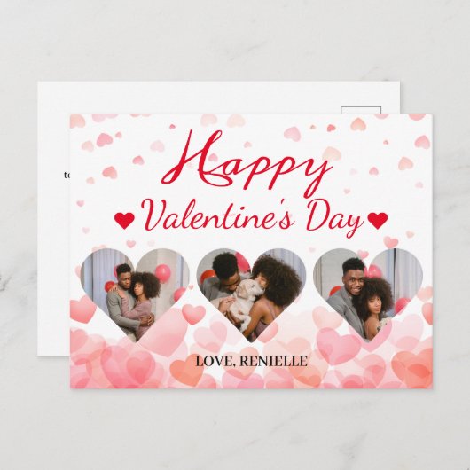 3枚の写真ハートコラージュvalentaryカップル シーズンポストカード (正面/裏面)