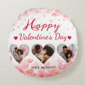 3枚の写真ハートコラージュvalentaryカップル ラウンドクッション (正面)