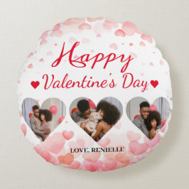 3枚の写真ハートコラージュvalentaryカップル ラウンドクッション