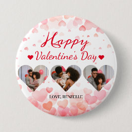 3枚の写真ハートコラージュvalentaryカップル 缶バッジ