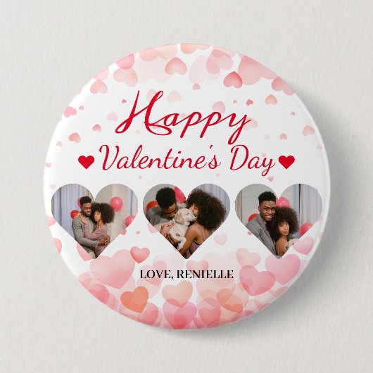 3枚の写真ハートコラージュvalentaryカップル 缶バッジ (正面)