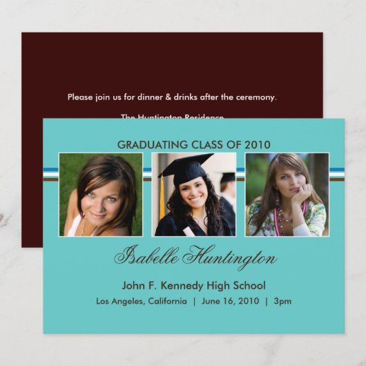 3枚の写真バー卒業発表 招待状 (正面/裏面)