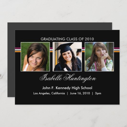 3枚の写真バー卒業発表 招待状 (正面/裏面)