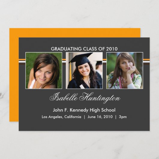 3枚の写真バー石板卒業発表 招待状 (正面/裏面)