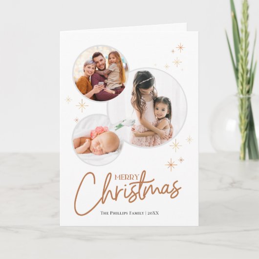 3枚の写真ファミリーサークルメリークリスマス シーズンカード (正面)