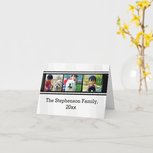 3枚の写真フィルムストリップパーソナライズされた写真 カード (黄色い花)