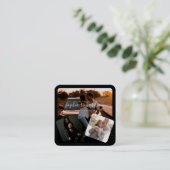 3枚の写真プレミアム白黒の署名 スクエア名刺 (スタンド正面)