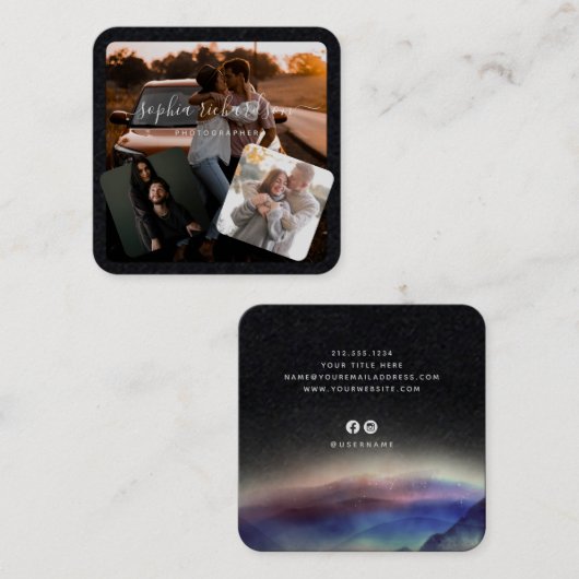 3枚の写真プレミアム白黒の署名 スクエア名刺 (正面/裏面)