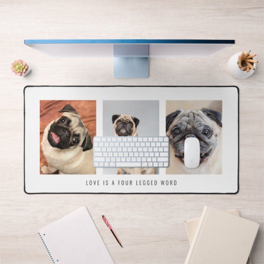 3枚の写真ペット犬の愛は4つの足の単語の白である デスクマット (オフィス1)