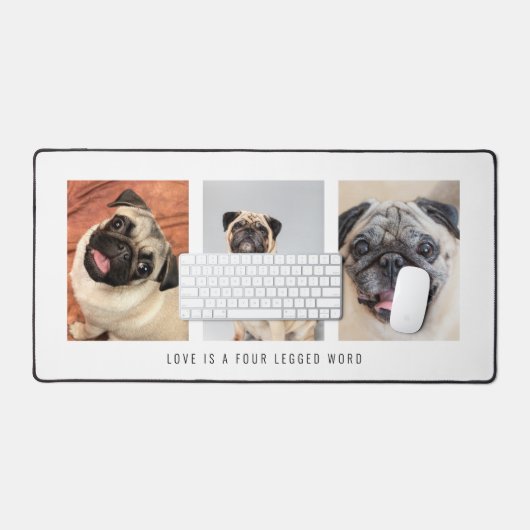 3枚の写真ペット犬の愛は4つの足の単語の白である デスクマット (キーボード&マウス)