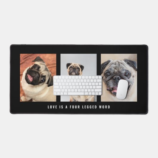 3枚の写真ペット犬の愛は4本足の単語ブラック デスクマット (キーボード&マウス)