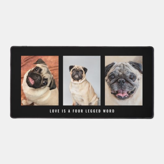 3枚の写真ペット犬の愛は4本足の単語ブラック デスクマット (正面)