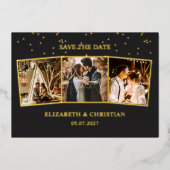 3枚の写真ミニマリストが日付を保存 箔招待状 (正面)