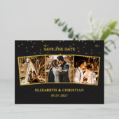 3枚の写真ミニマリストが日付を保存 箔招待状 (立ち正面)