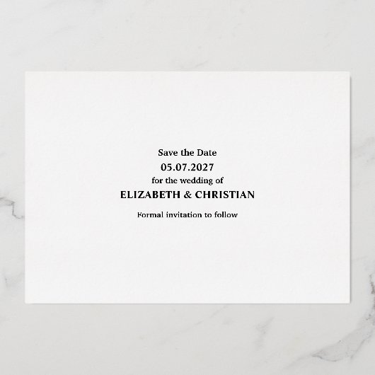 3枚の写真ミニマリストが日付を保存 箔招待状 (裏面)